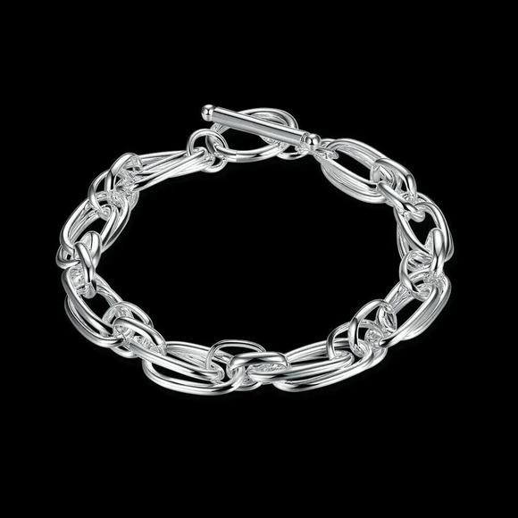 925 Sterling Silver Chunky Bracelet Toggle Chain Link Bracelet - Picture 6 of 7